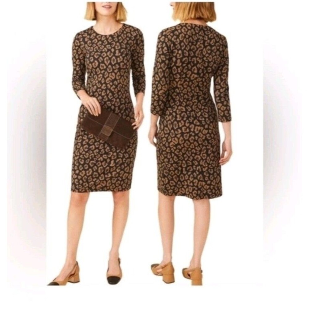 J. McLaughlin Sophia Brown Leopard Print Dress Stretch Business Casual Size S